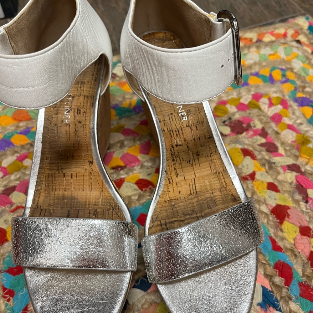 White and silver Donald Pliner cork wedges